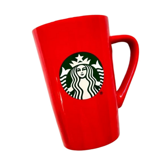 Starbucks Red Ceramic Handle Coffee Mug 12oz Green White Siren Mermaid Logo - Picture 1 of 7